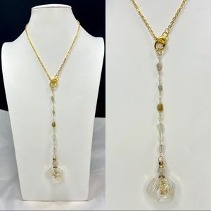 Hammered Raw Angel Aura Quartz Lariat Necklace